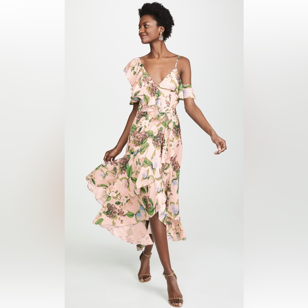 OPT Bryant Dress - floral, asymmetrical, ruffle, one-shoulder (Small)